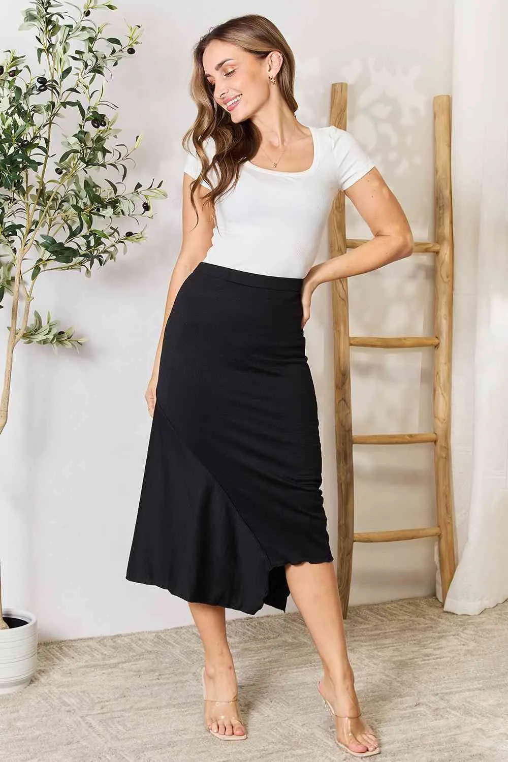 Full Size High Waist Midi Skirt