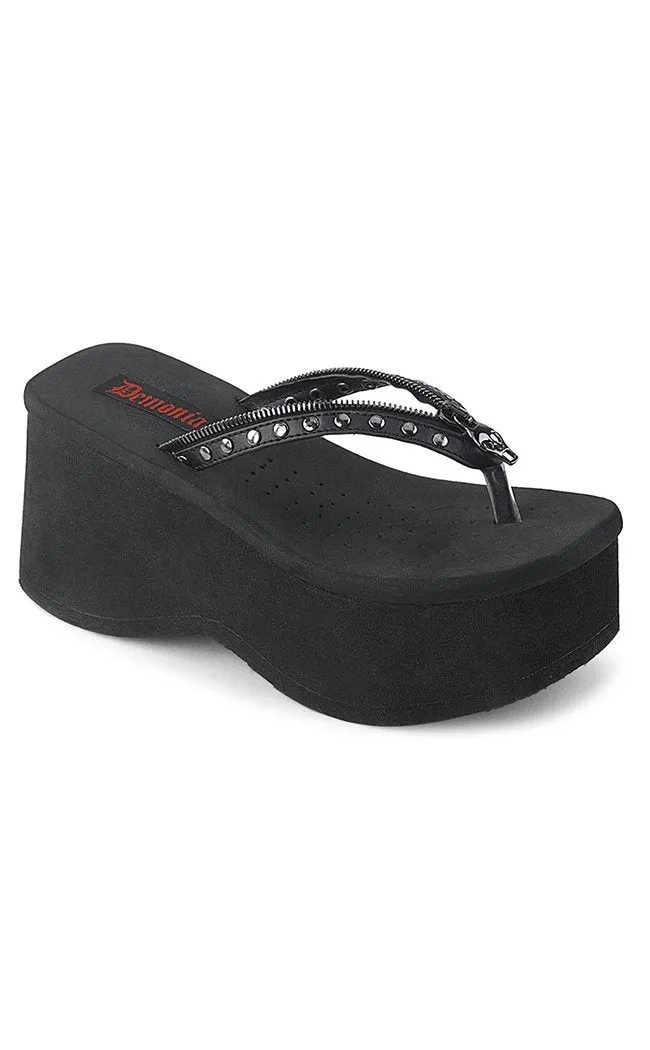 FUNN-33 Black Platform Slide Sandals