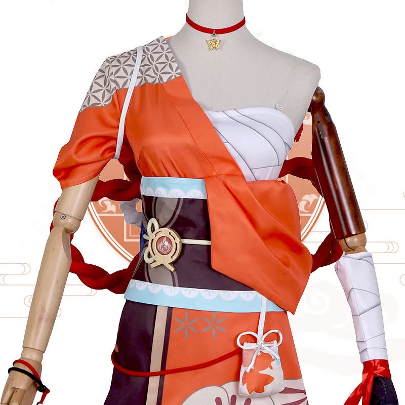 Genshin Impact Yoimiya Cosplay Costume Game Kimono Full Set