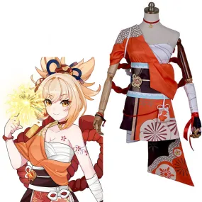 Genshin Impact Yoimiya Cosplay Costume Game Kimono Full Set