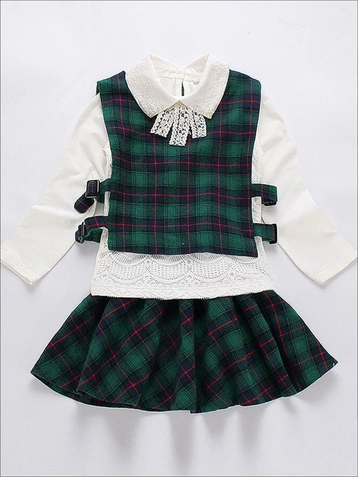 Gingham Study Hall Blouse, Vest And Skirt Set