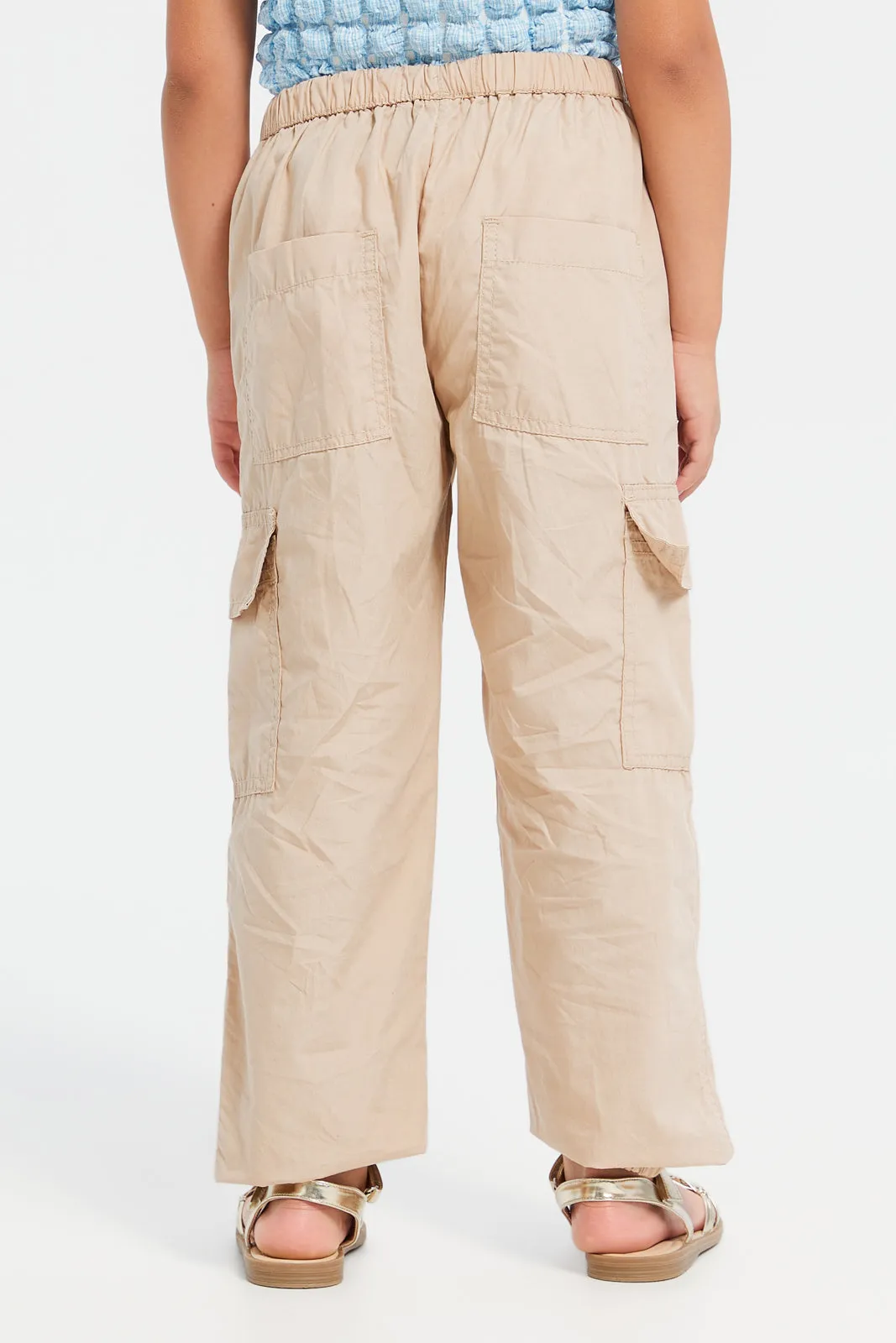 Girls Beige Parachute Pants