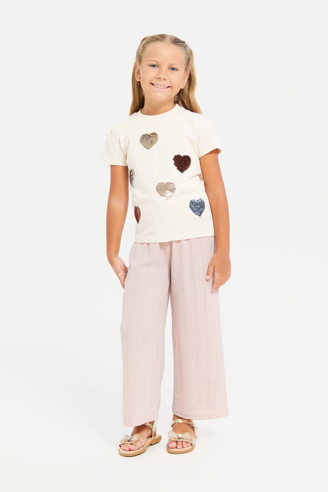 Girls Pink Glitter Embellished Pants