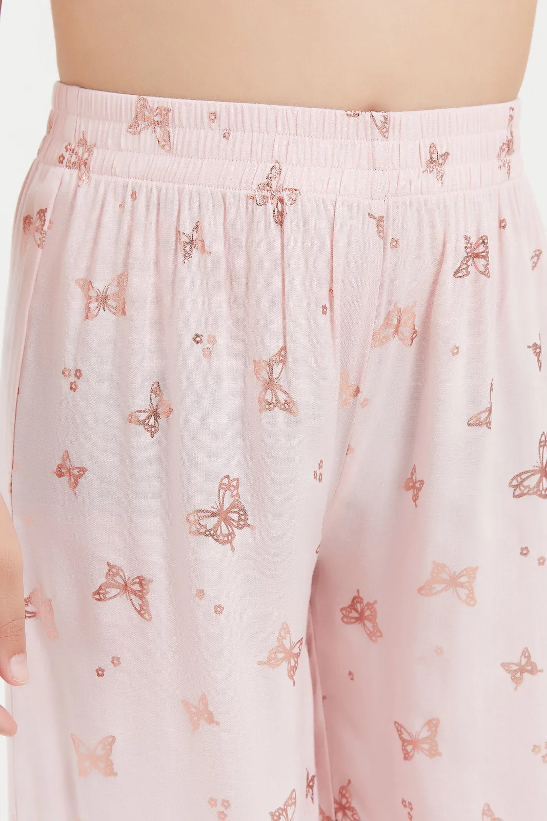 Girls Pink Printed Wide Leg Trouser