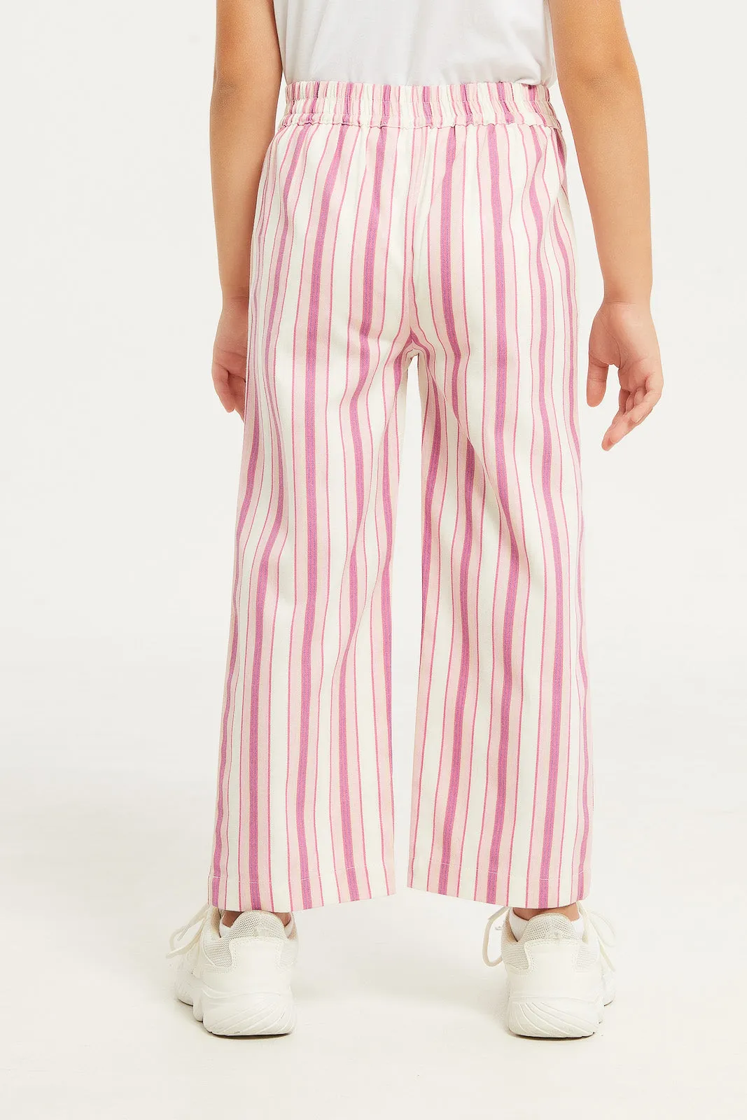 Girls White And Pink Striped Trouser