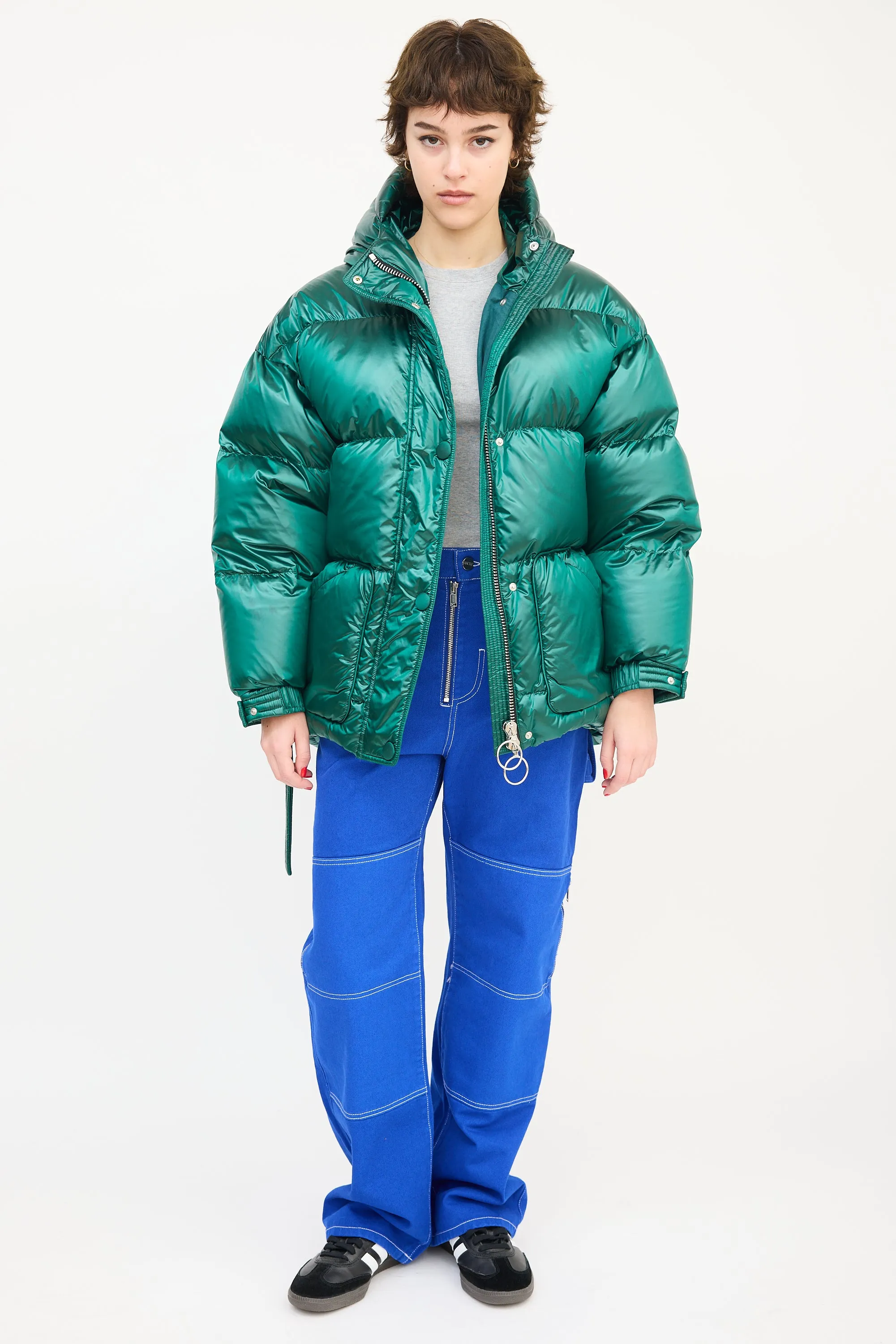 Green Hooded Belted Michlin Down Puffer Jacket