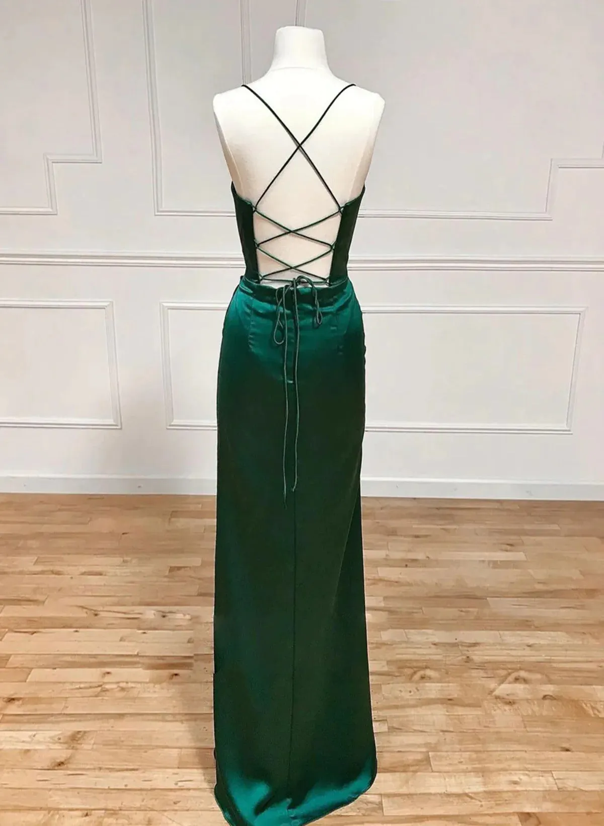 Green Sweetheart Long  Cross Back Prom Dress, Green Long Formal Dress