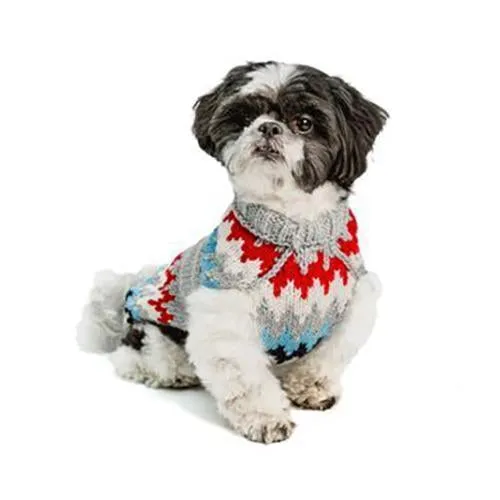 Grey Chevron Striped Wool Dog Sweater