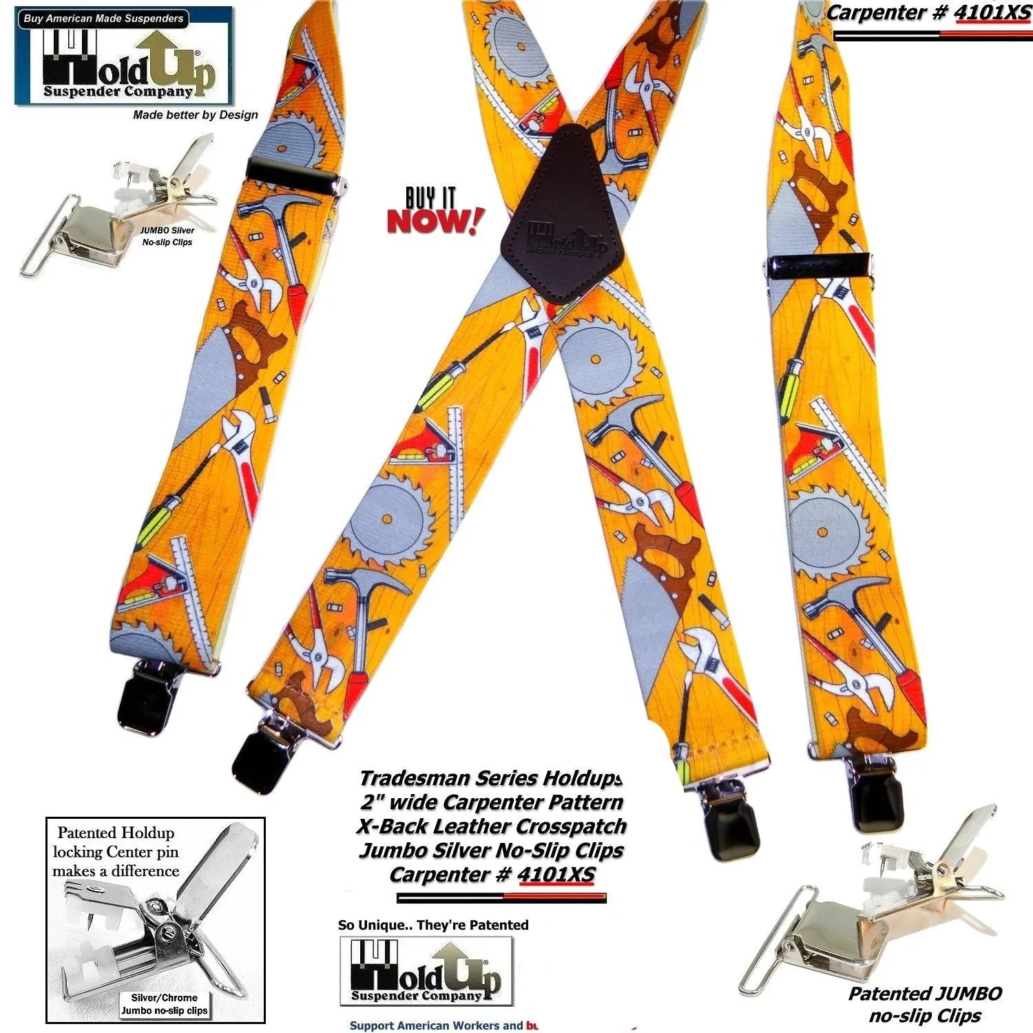 Holdup Tradesman Series Work Suspenders In Carpenter Pattern With USA Patented Jumbo No-slip Clips