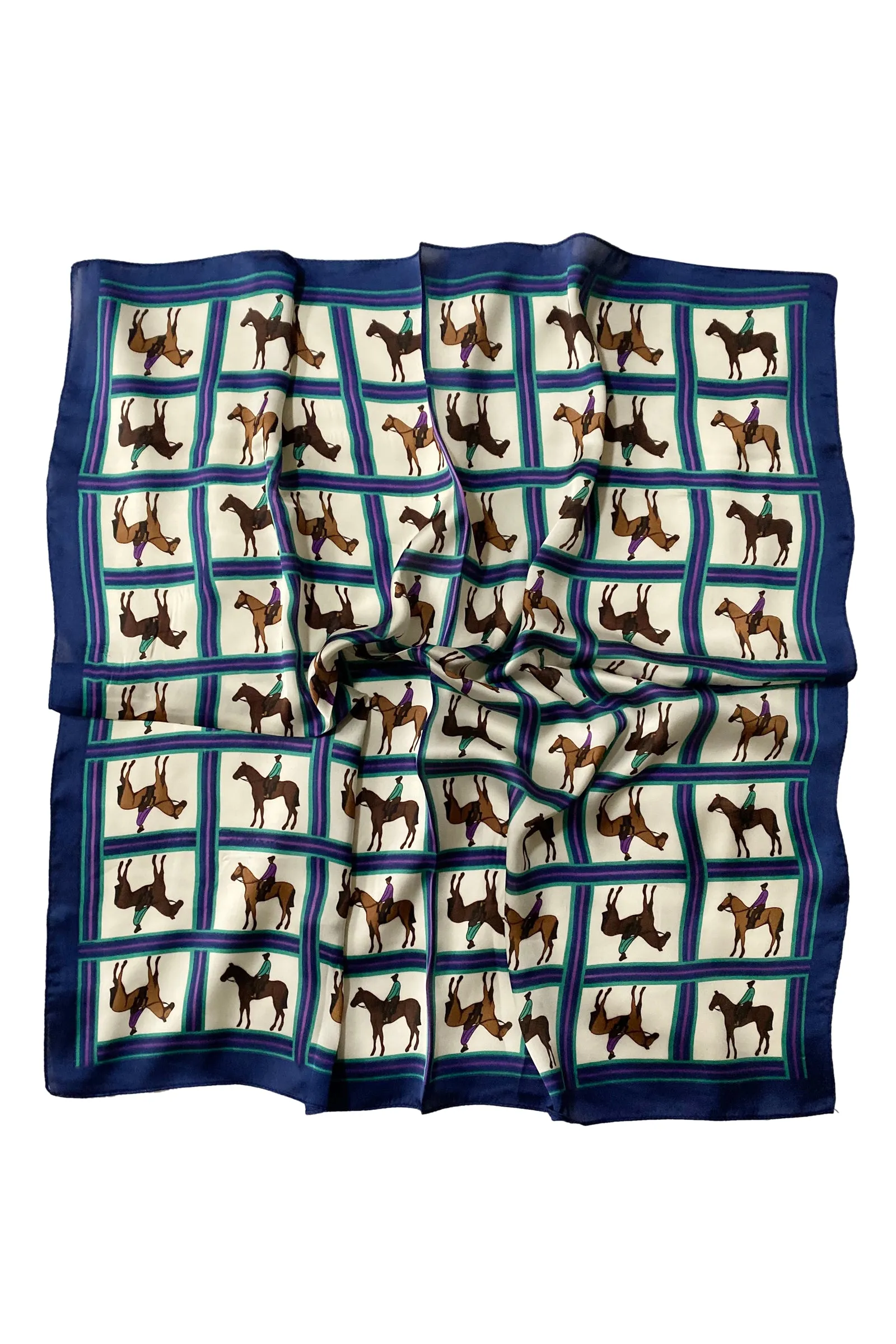 Horse Riding Print Square Scarf - Navy Blue