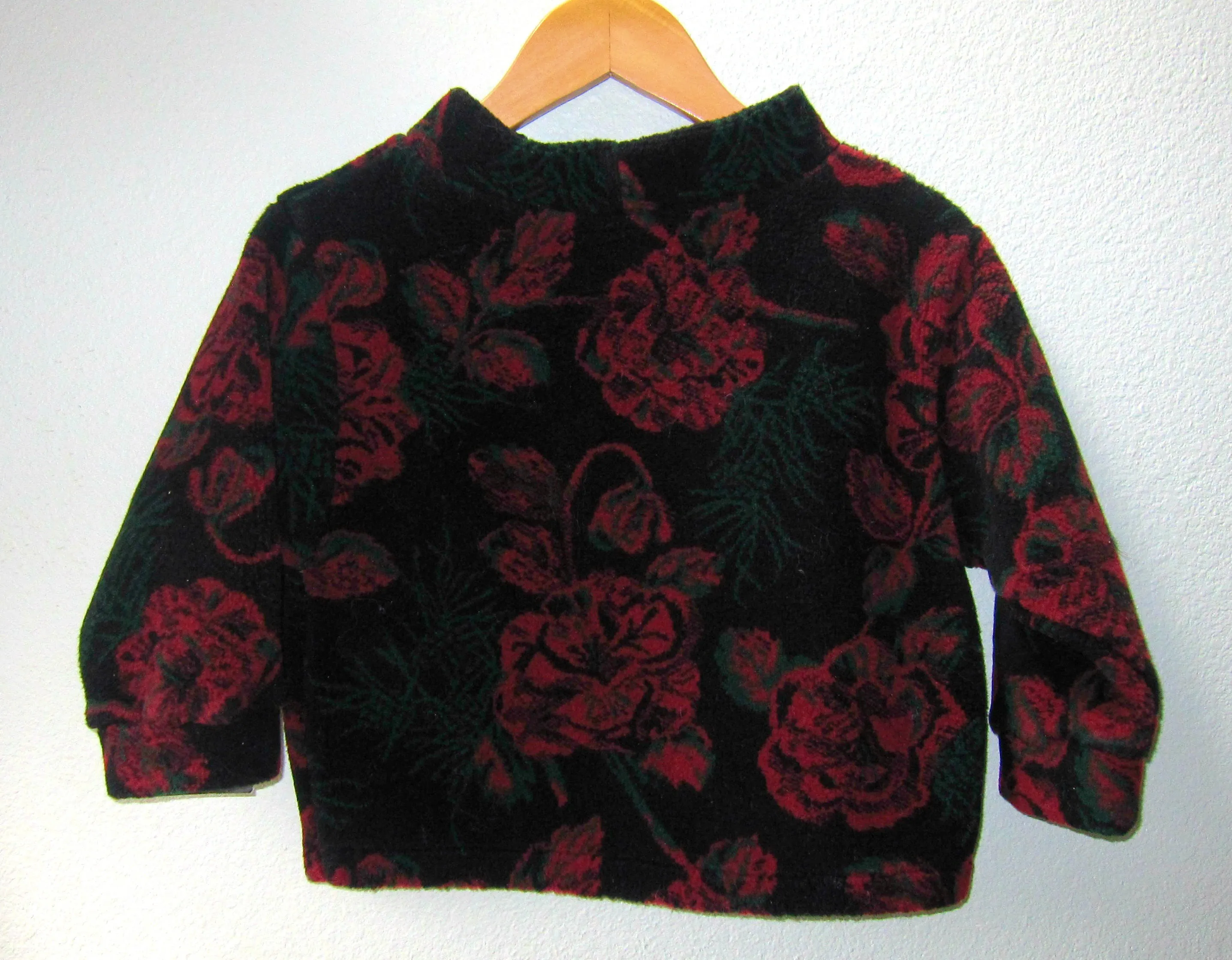 Jacket Fleece Pullover Sweater Red Floral Girls