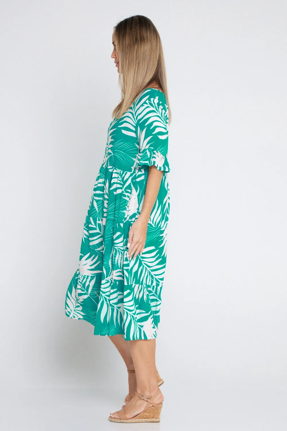 Jackson Dress - Aqua/White Palms