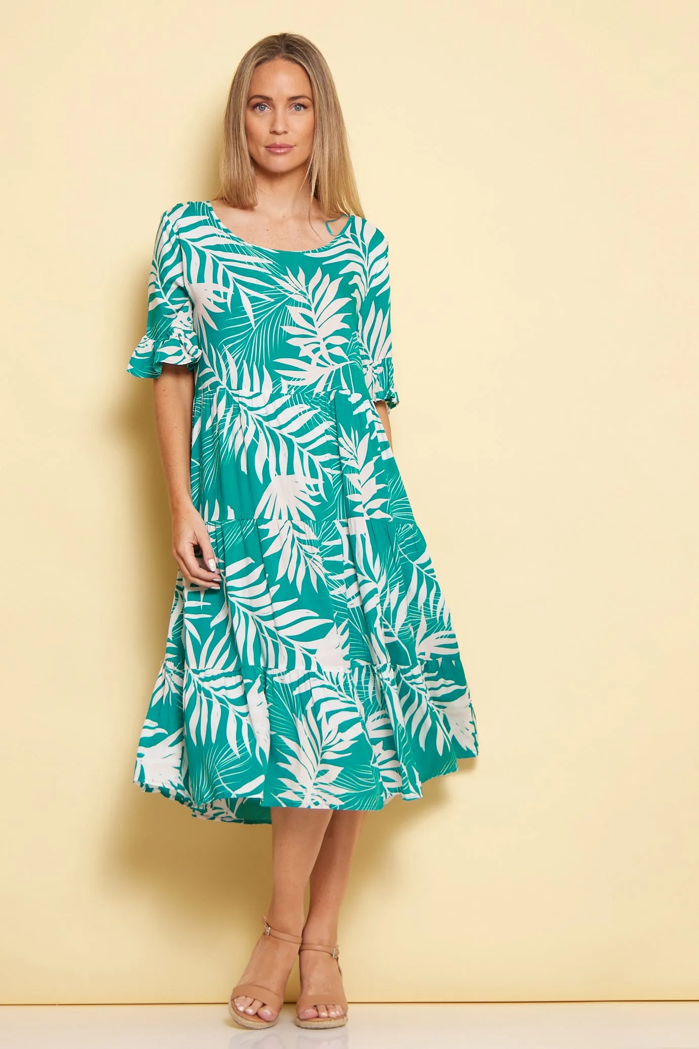 Jackson Dress - Aqua/White Palms