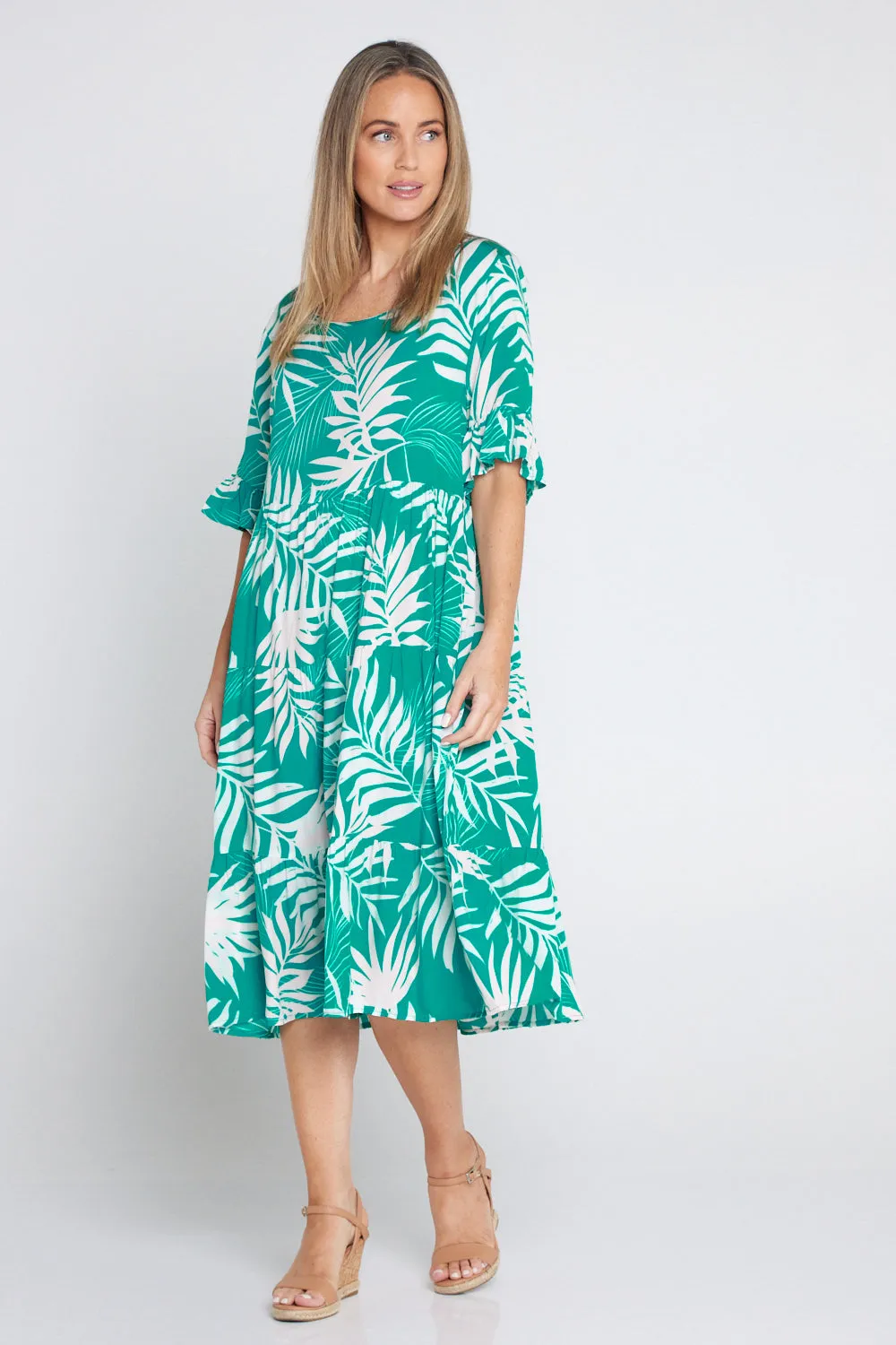 Jackson Dress - Aqua/White Palms