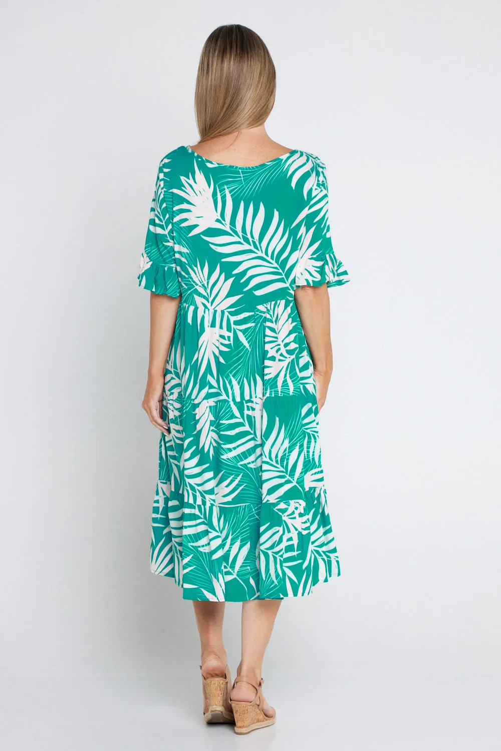 Jackson Dress - Aqua/White Palms