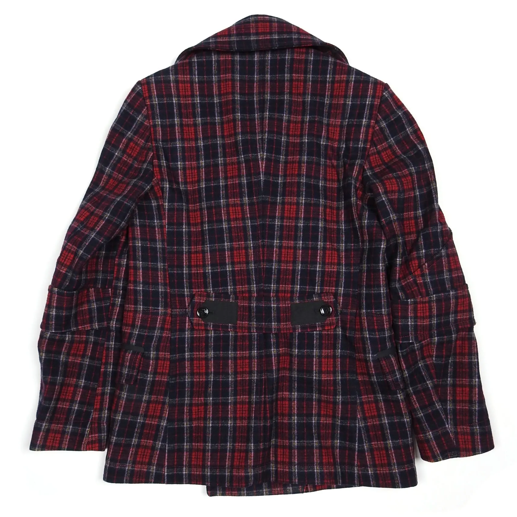 John Galliano Red/Navy Check Wool Peacoat Size 48