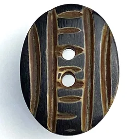 Kyoto Black/Brown Oval, Carved Horn Button   1" x 3/4".   #SK-714