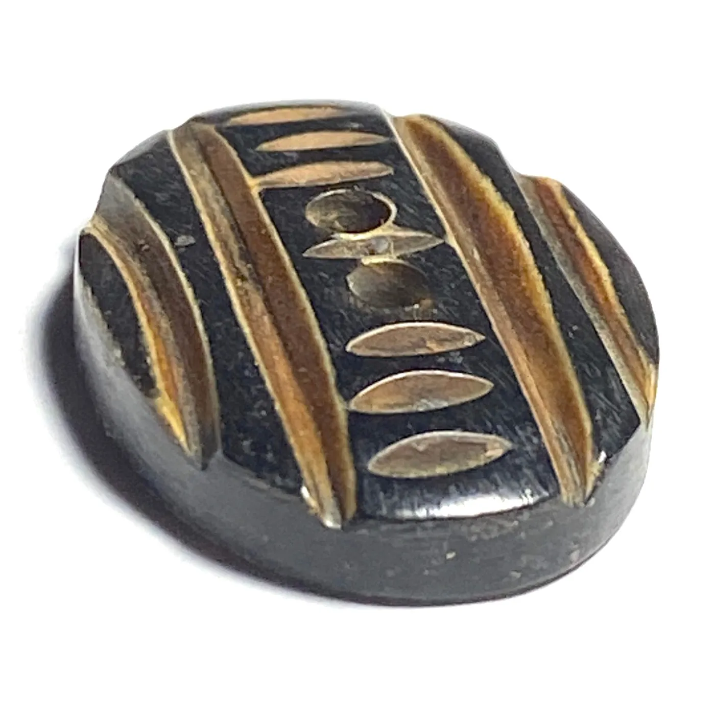 Kyoto Black/Brown Oval, Carved Horn Button   1" x 3/4".   #SK-714