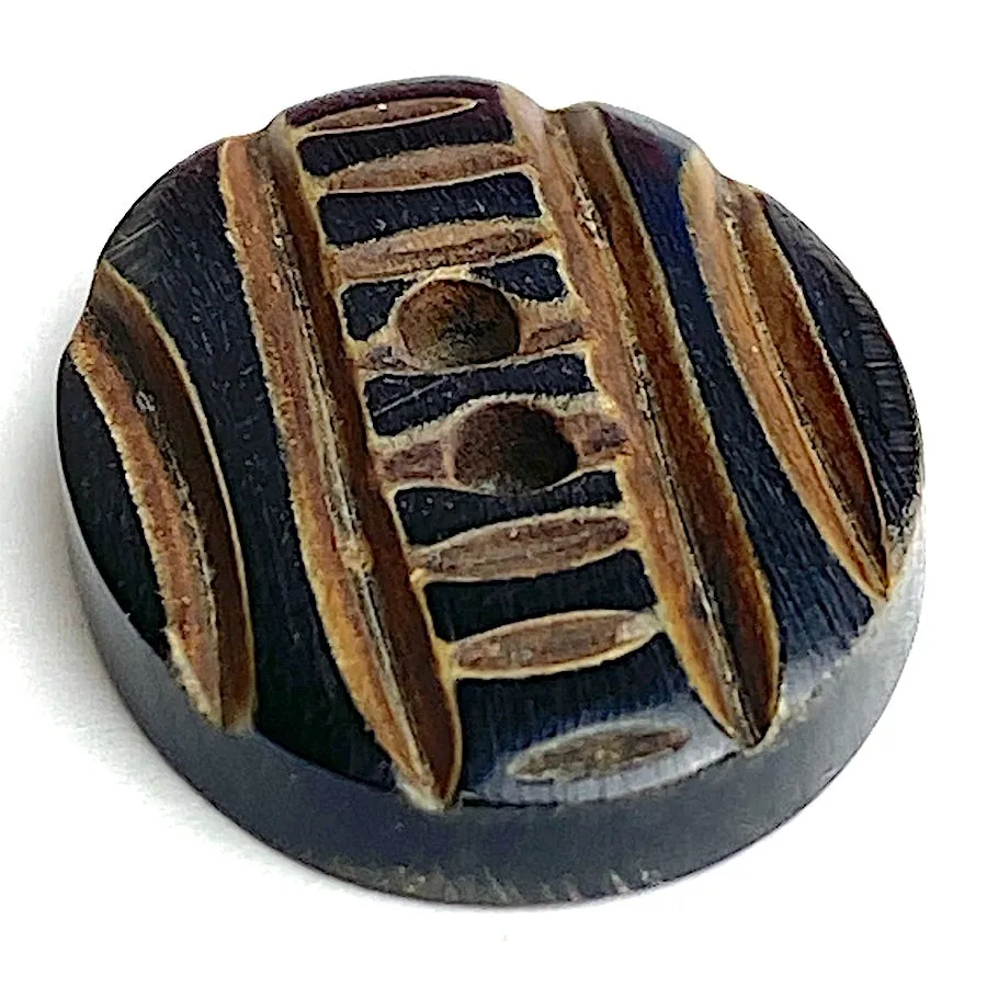 Kyoto Black/Brown Oval, Carved Horn Button   1" x 3/4".   #SK-714