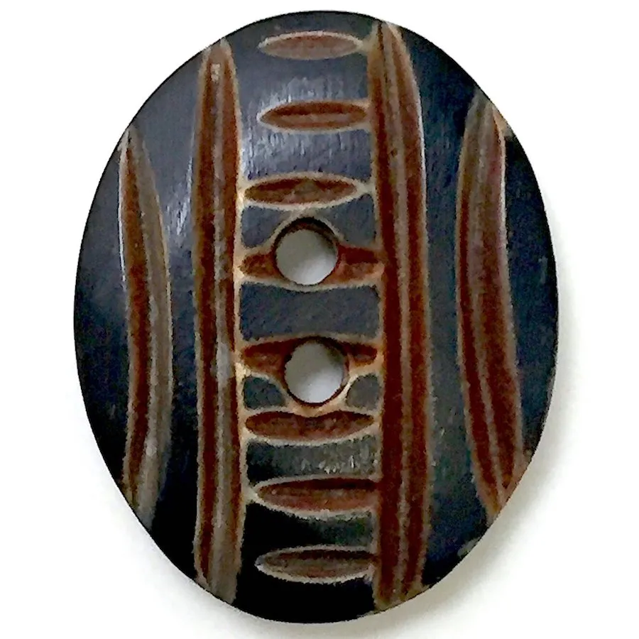 Kyoto Black/Brown Oval, Carved Horn Button   1" x 3/4".   #SK-714