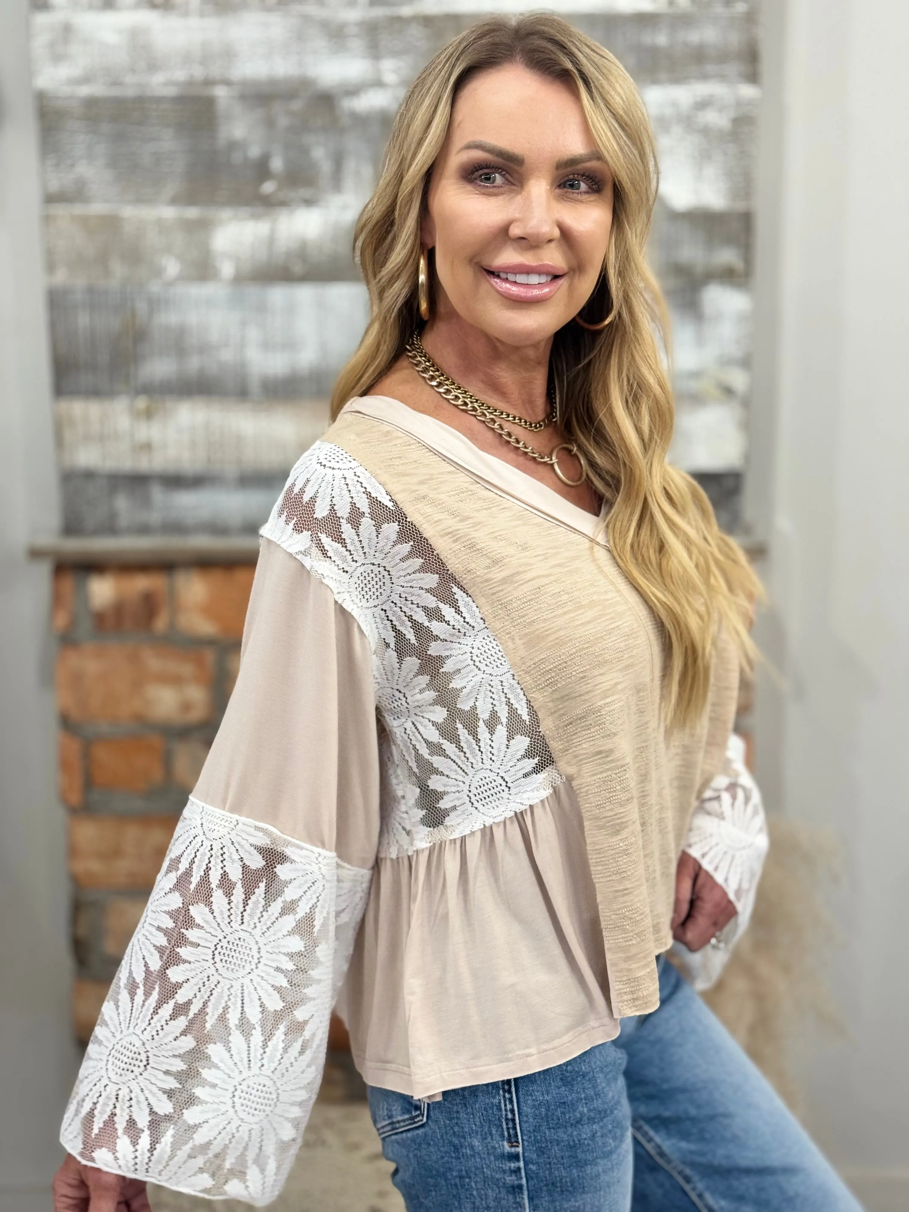 Lace Flare Sleeve Top