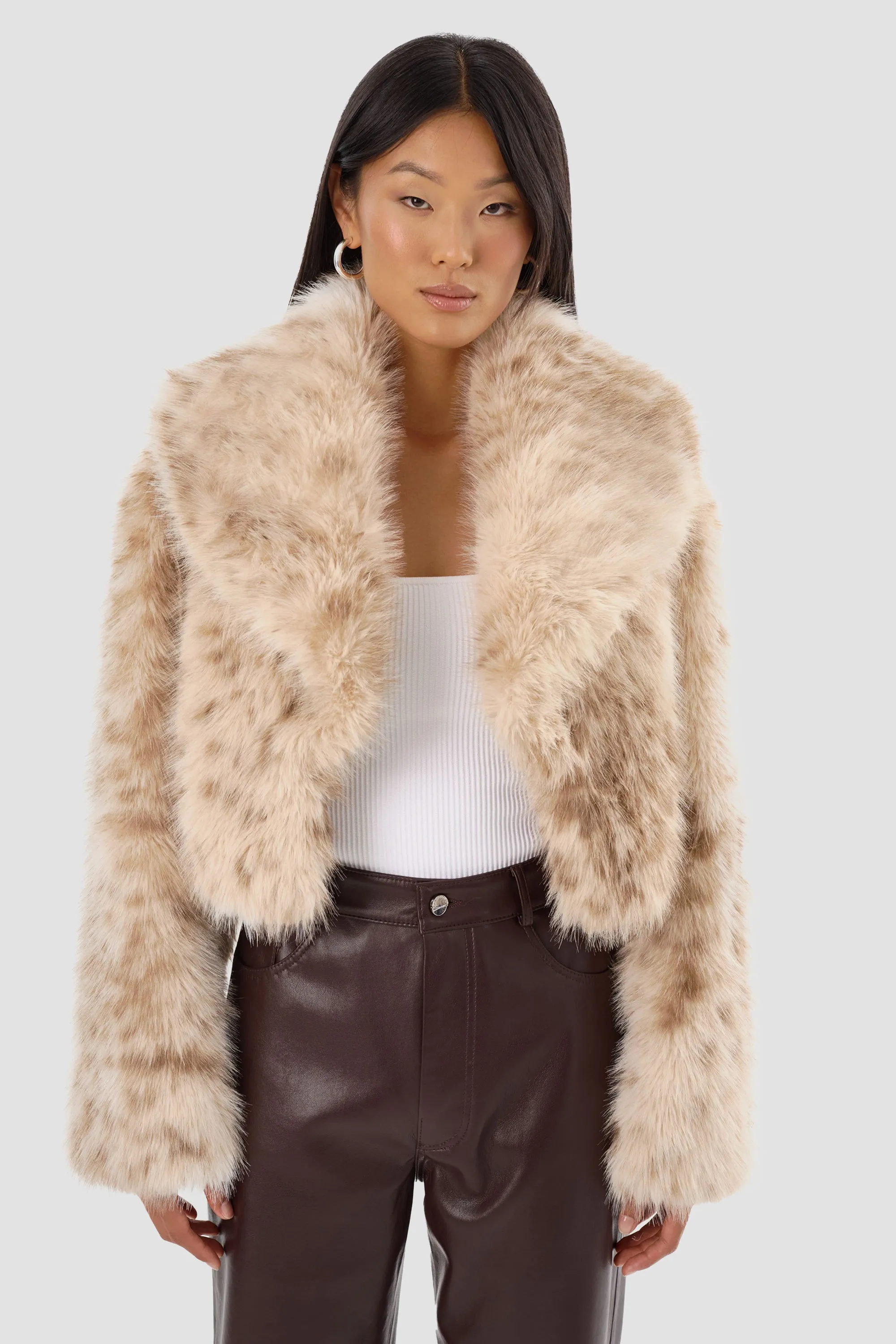 LAMARQUE Women's Danika Leo Faux Fur Crop Jacket