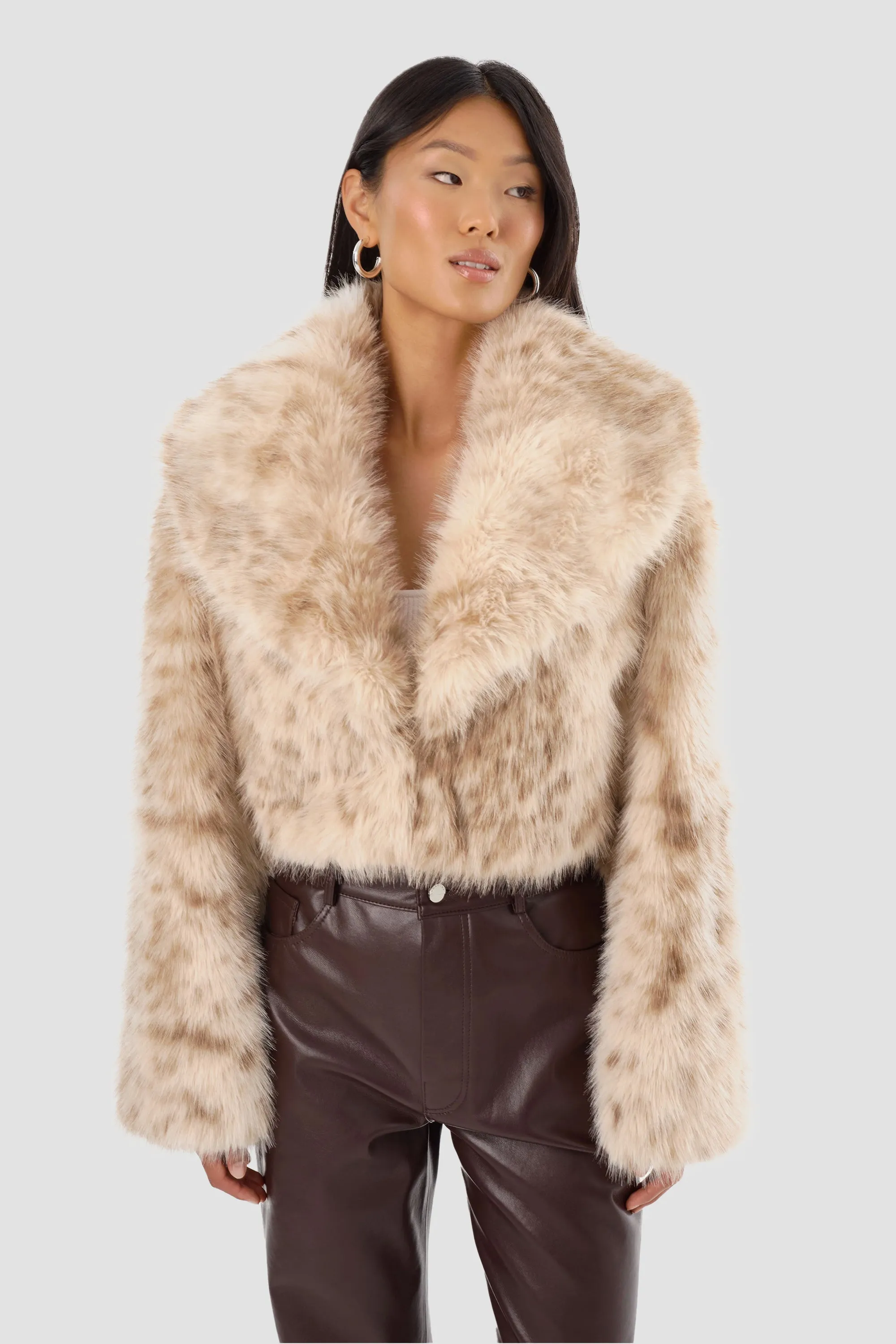 LAMARQUE Women's Danika Leo Faux Fur Crop Jacket