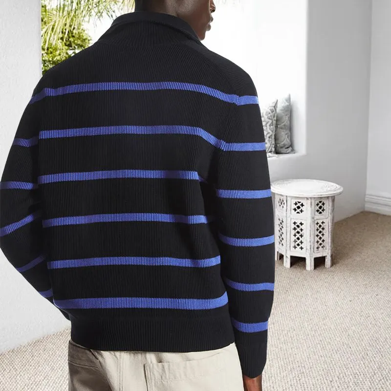 Lapel Striped Knit Sweater