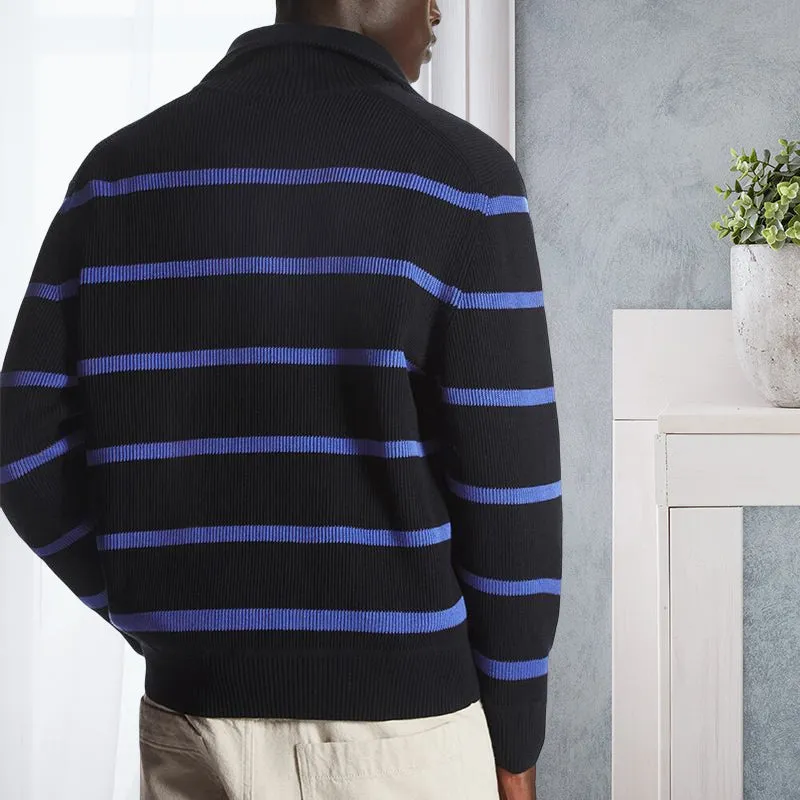 Lapel Striped Knit Sweater