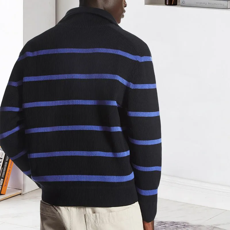 Lapel Striped Knit Sweater