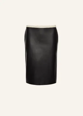 Leather lace-waist midi skirt in black