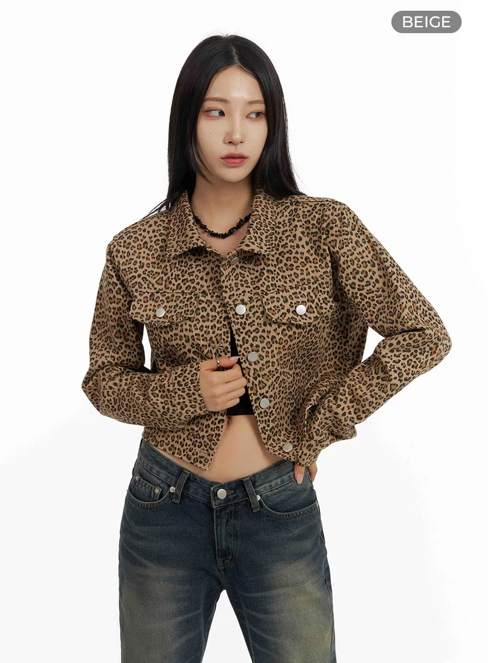 Leopard Buttoned Crop Jacket CF429