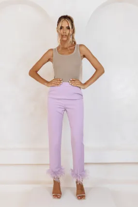 LILY Feather Trim Trousers In Lilac