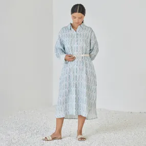 Linen Dress For Women | Shirt Style | Watercolour Print | Blue