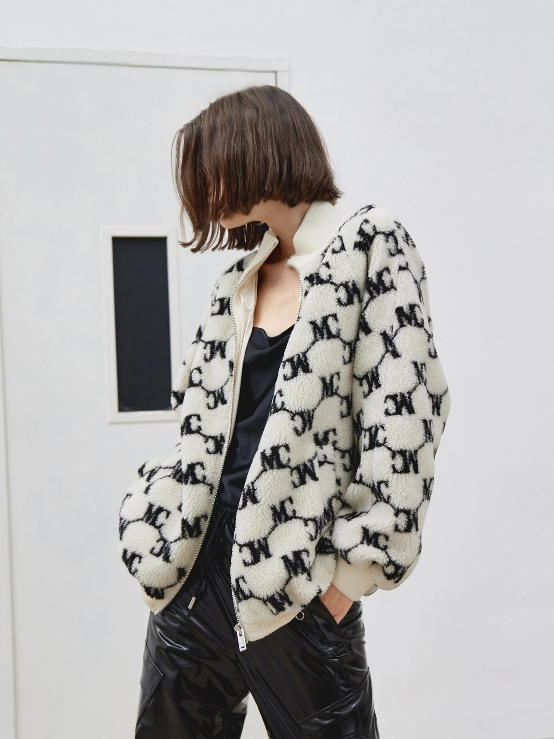 Logo Jacquard Shearing Fleece Jacket