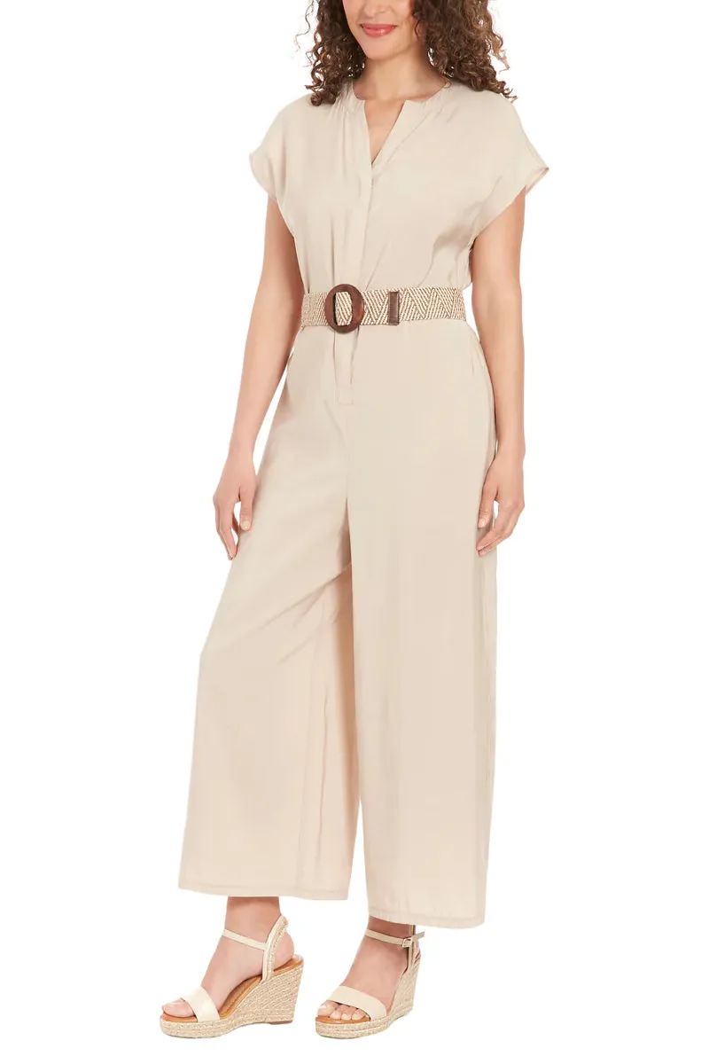 London Times Belted Wide Leg Jumpsuit