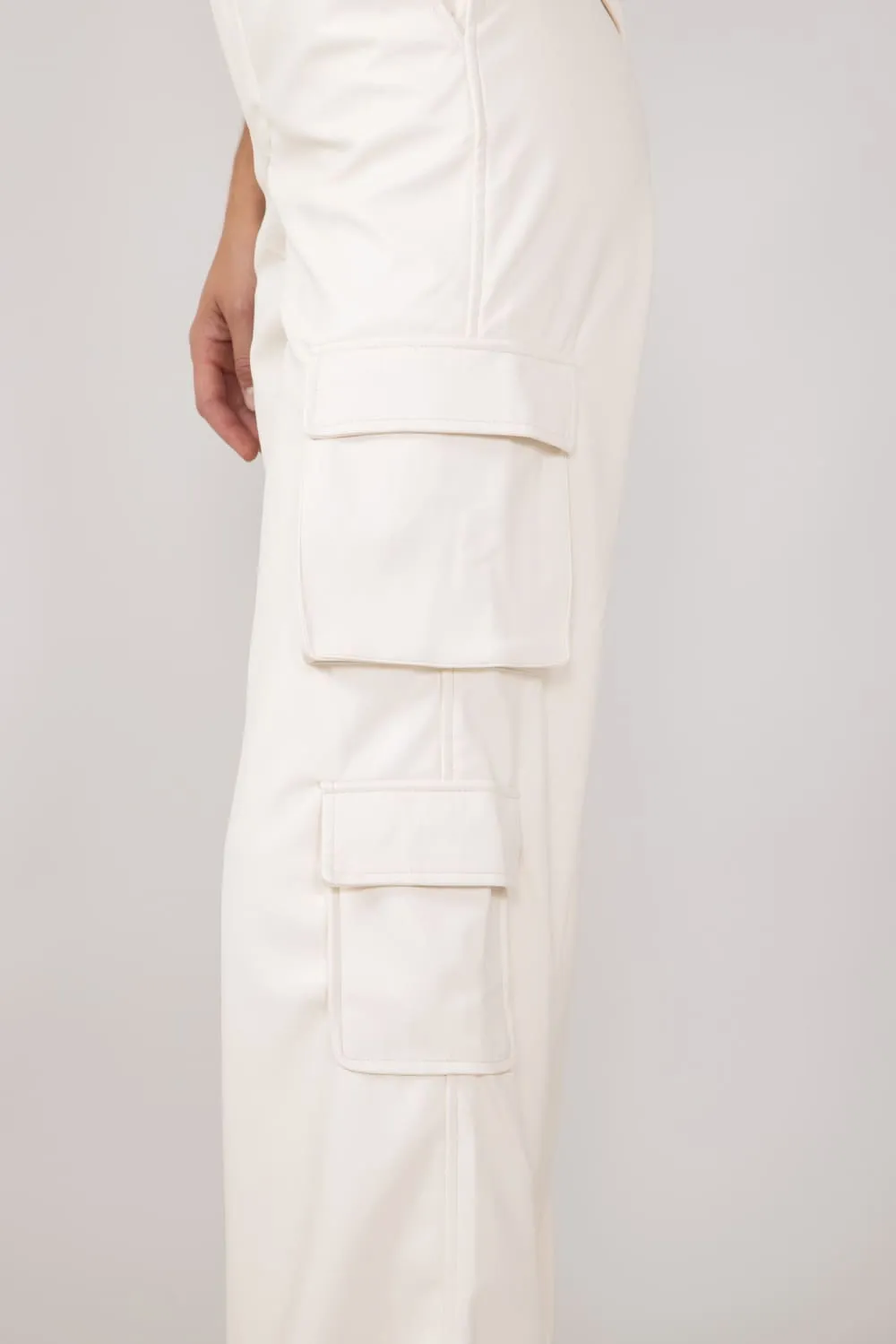 Love Tree Pleather Cargo Pants for Women in Ivory | 6939PN-IVORY