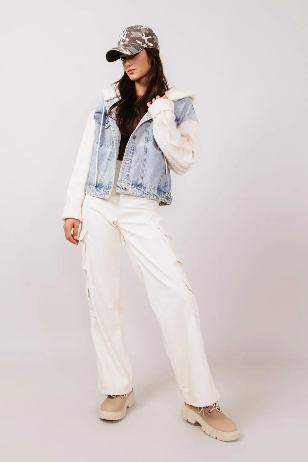 Love Tree Pleather Cargo Pants for Women in Ivory | 6939PN-IVORY