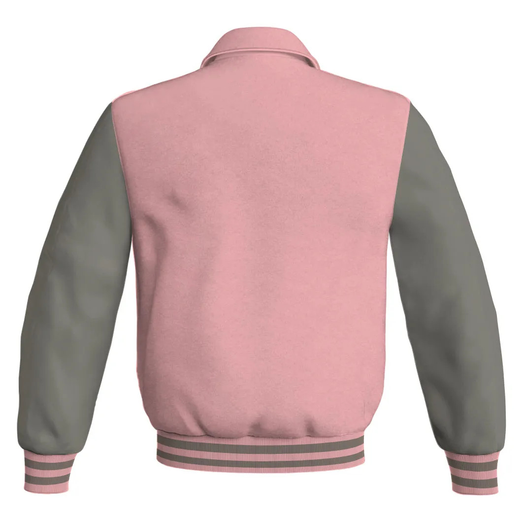 Luxury Bomber Classic Jacket Pink Body and Gray Leather Sleeves