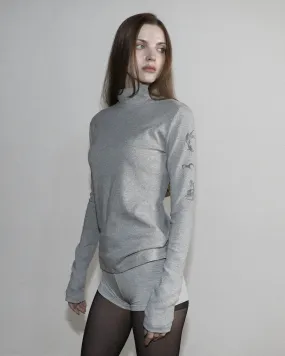 [MAGOREN SEOUL] FW 24 Tattooed Betta Loose Fit Turtleneck Long Sleeve Melange Gray