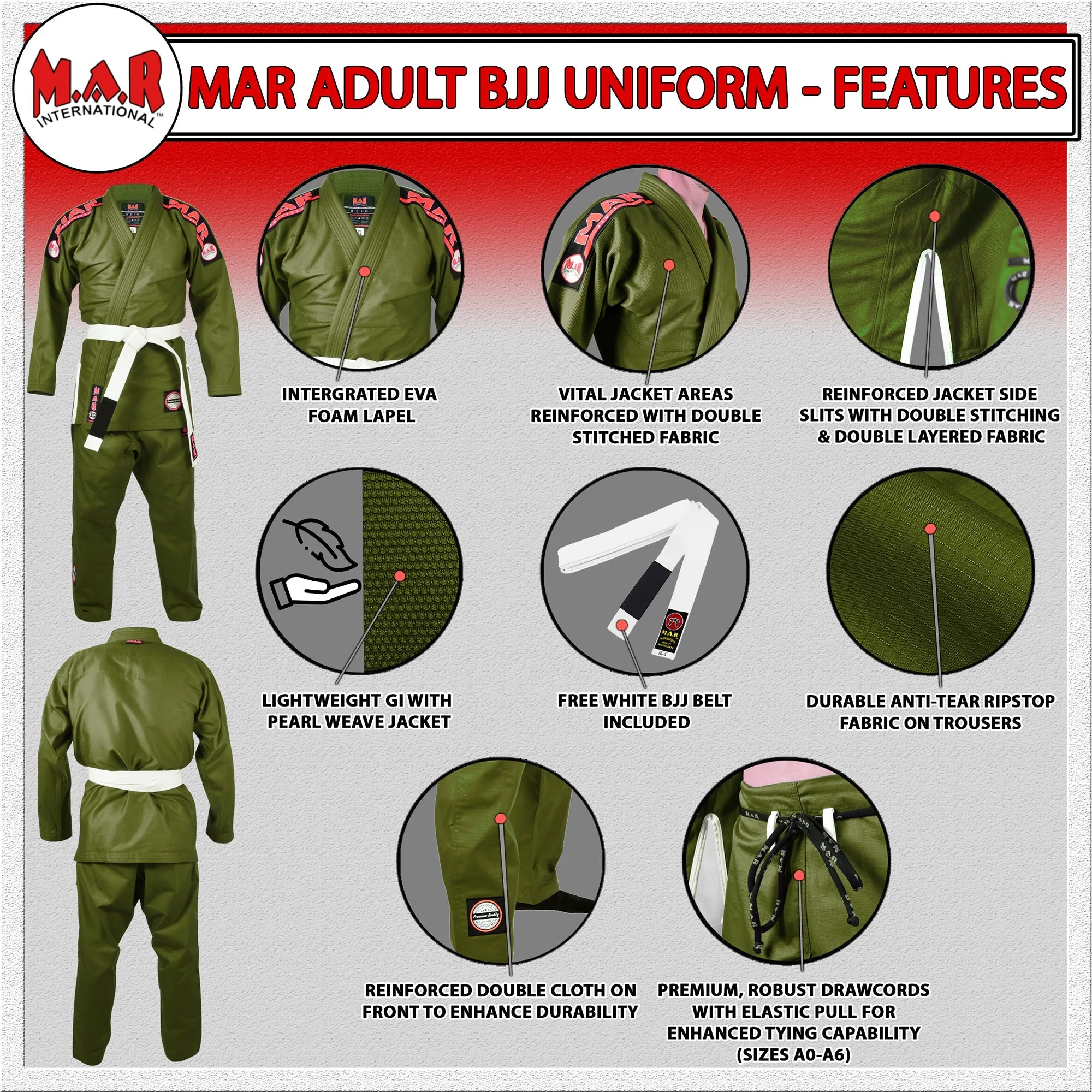 MAR-061E | Olive Green Brazilian Jiu-Jitsu Uniform