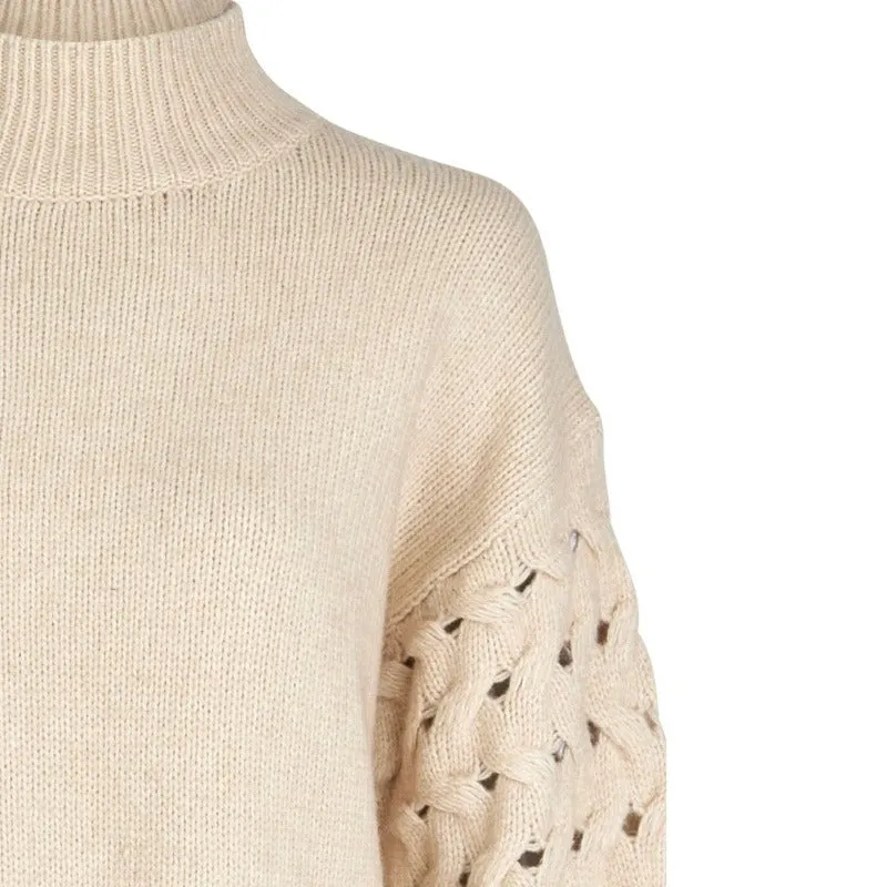 Marc Aurel Turtleneck/pattern sleeve - Sand Melange