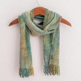 Maya Backstrap Handwoven Aqua Chenille Scarf - Aqua Mist | NOVICA