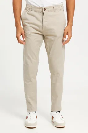 Men Beige Solid Chino Trousers