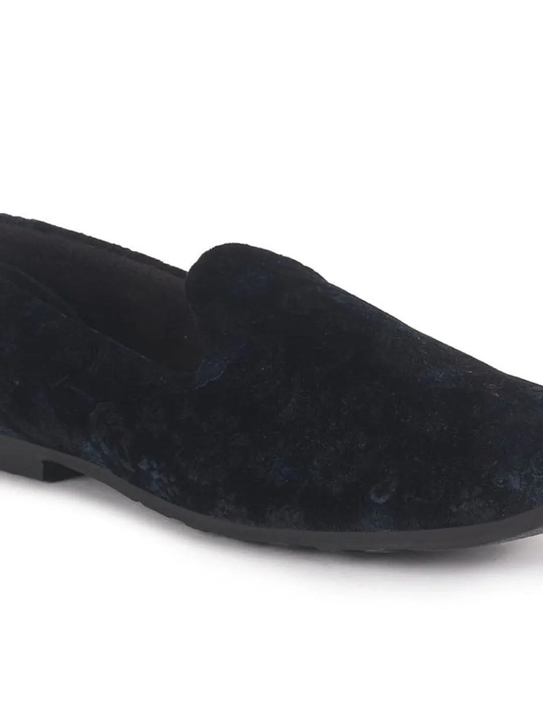 Men Blue Floral Print Velvet Ethnic Sip On Loafer for Party|Slip On Shoes|Festive Shoes|Kurta Slip On Shoes