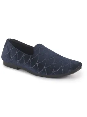 Men Navy Blue Shimmering Velvet Ethnic Juttis and Mojaris for Wedding|Slip On Shoes|Festive Kurta Slip On Shoes