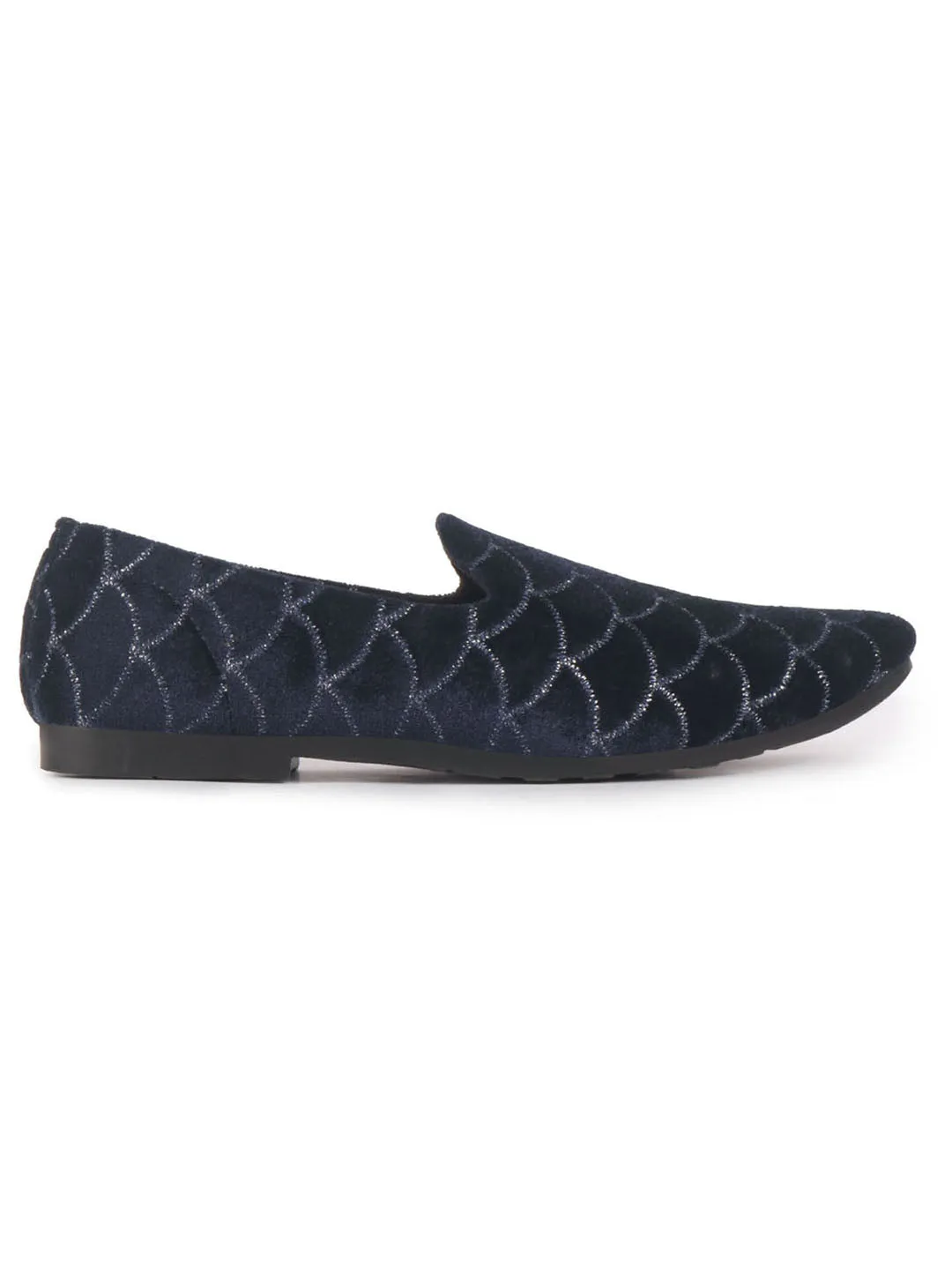 Men Navy Blue Shimmering Velvet Ethnic Juttis and Mojaris for Wedding|Slip On Shoes|Festive Kurta Slip On Shoes