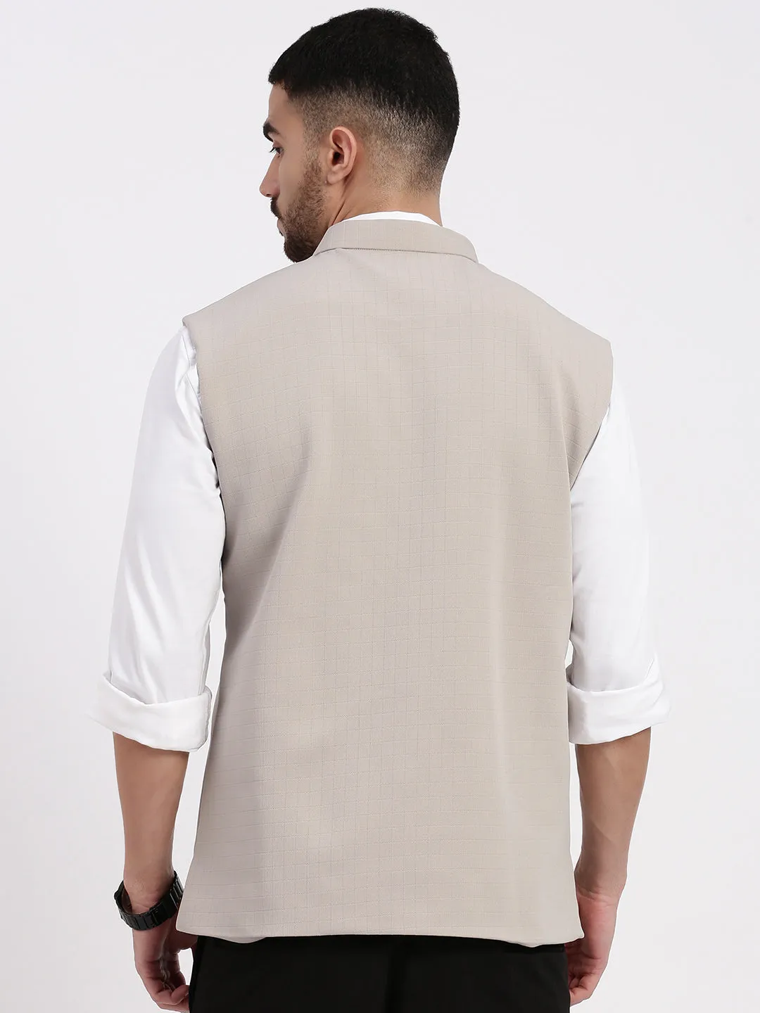 Men Solid Beige Nehru Jacket