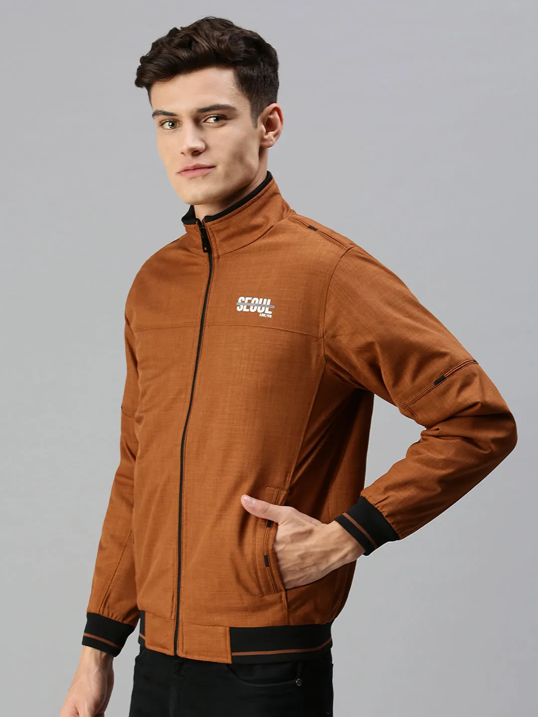 Men Solid Brown Jacket