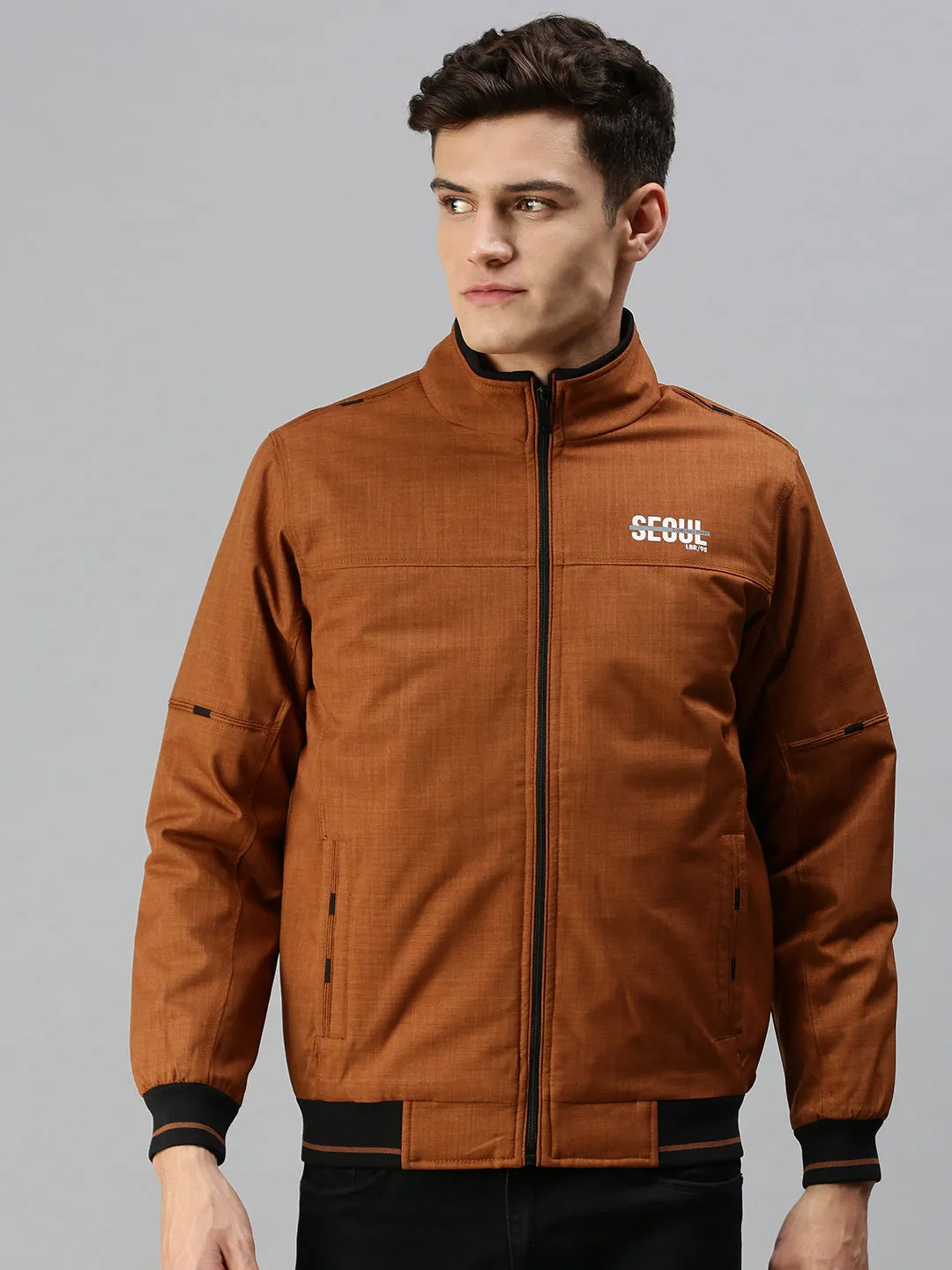 Men Solid Brown Jacket